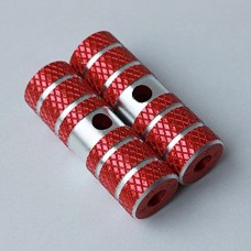 2x Cylindrical Diamond Pattern Red Metallic Alloy Kid-Sized Foot Pegs Fits Many Regular BMX Trick Mountain Bicycles (2.64in Long  0.35in Diameter Hole  0.9in Wide) - B0172CUIXM
